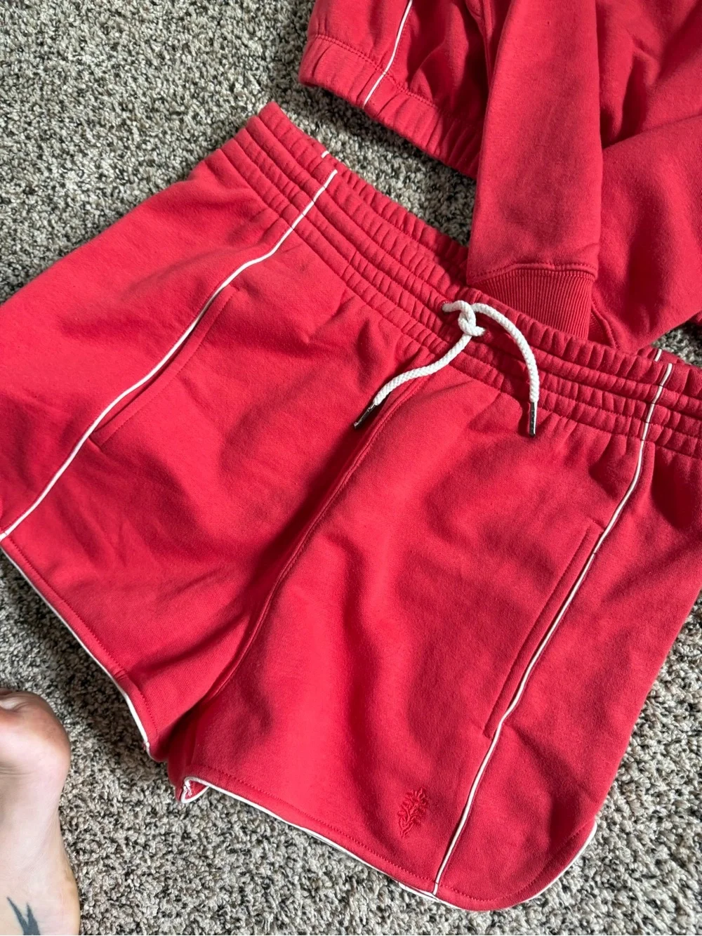 FP Movement Red Cropped Sweatshirt & Shorts Set